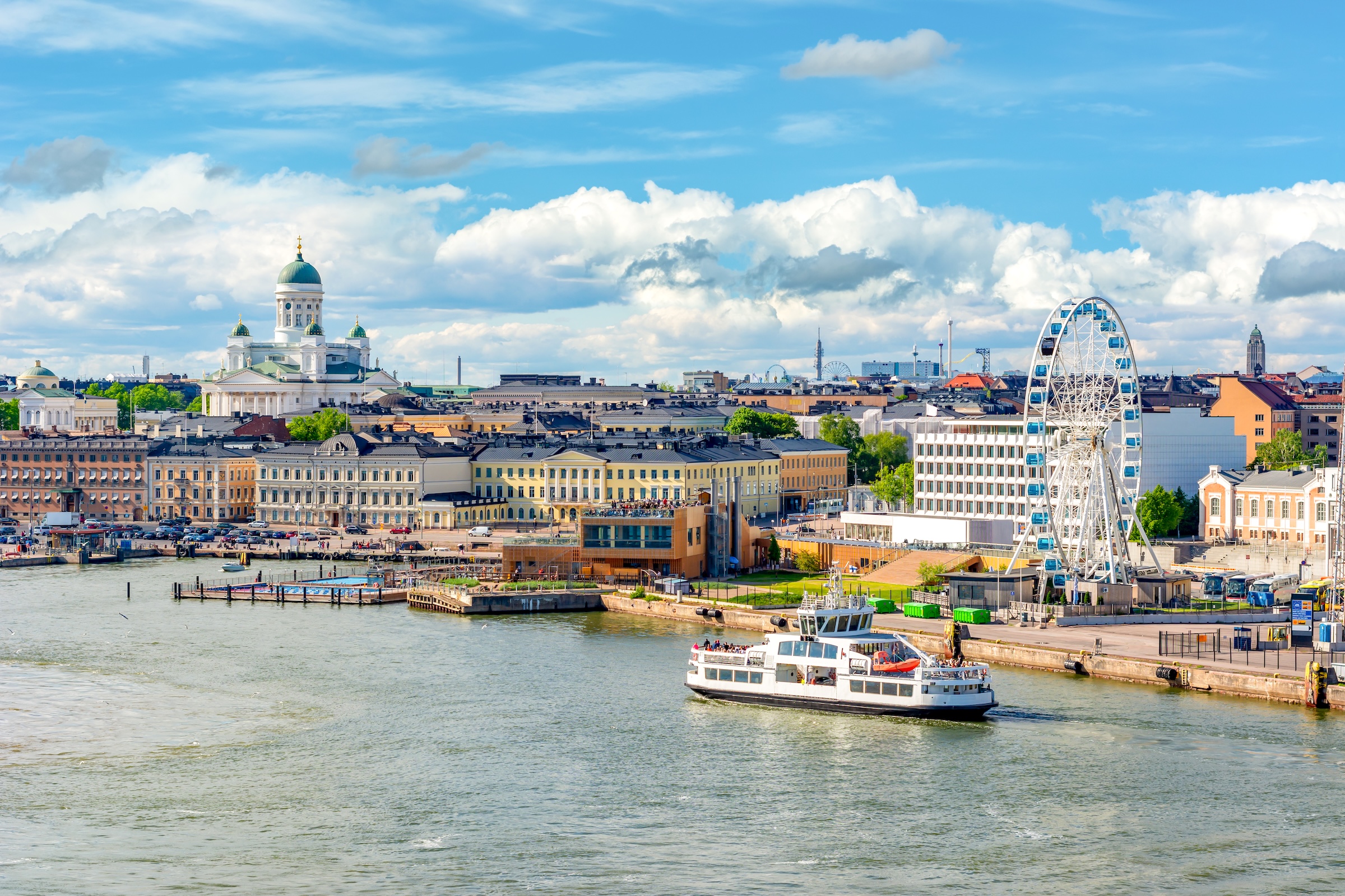Harbour panorama of Helsinki with the cathedral and Ferris wheel
